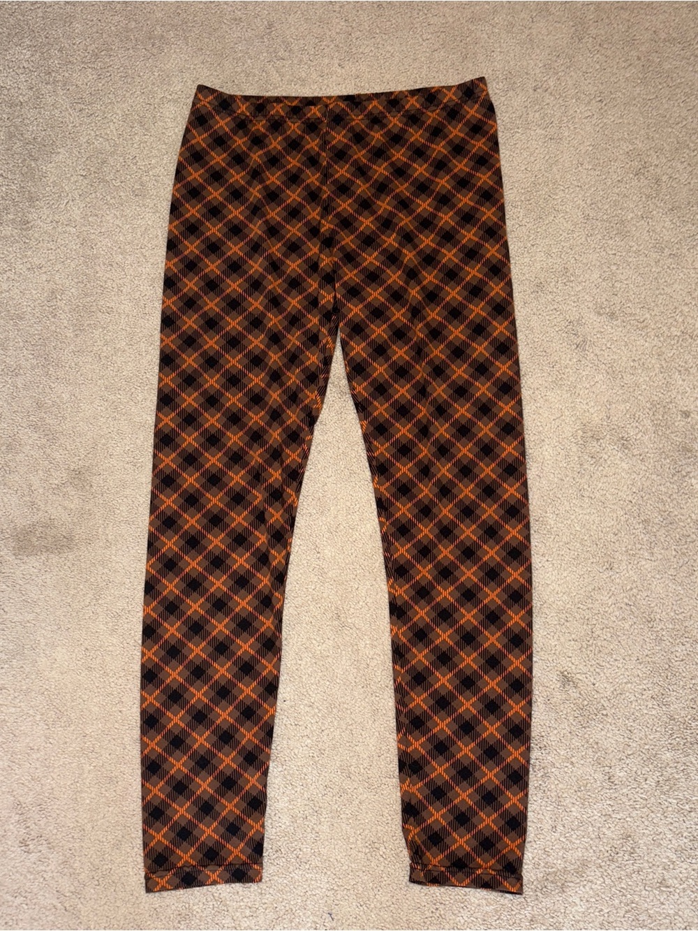 Women's Black & Orange Plaid Stretch Leggings Size: L